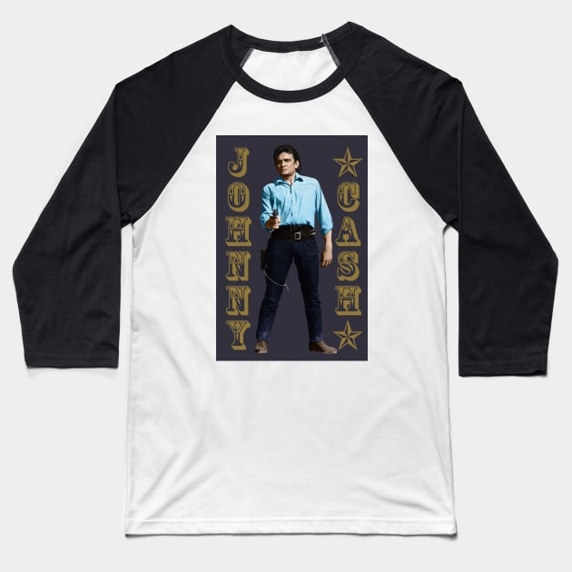 Johnny Cash - The Man In Black Baseball T-Shirt by PLAYDIGITAL2020